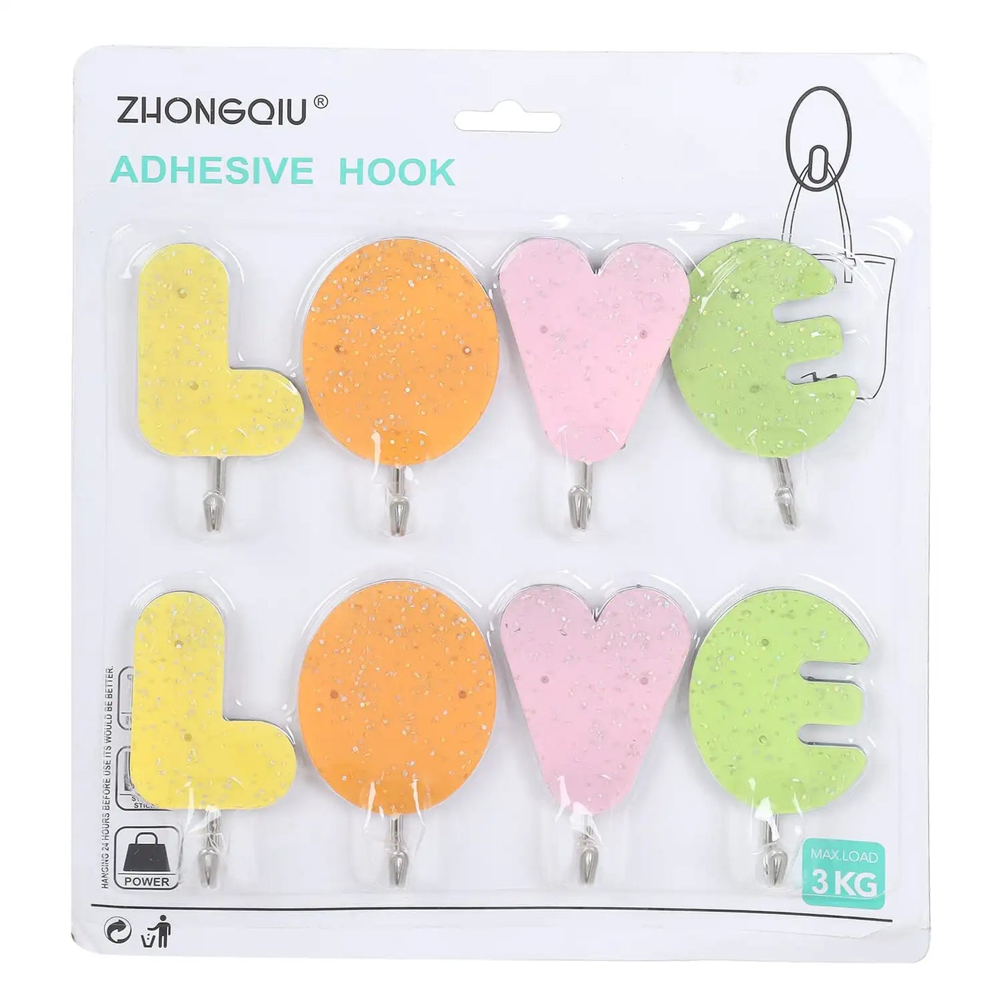 Hook Adhesive Towel Rack Set, 8 Pieces - Multicolor