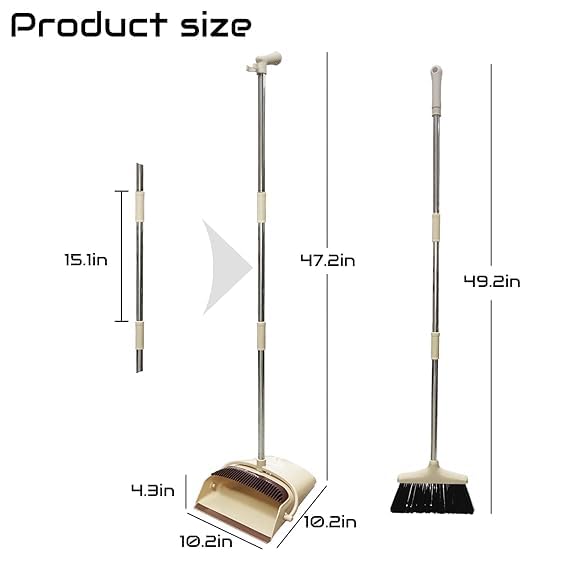 Broom and Dustpan Set Lightweight Upright Lobby Broom and Dust Pan Combo Long Handle for Outdoor Indoor Home Kitchen Room Office