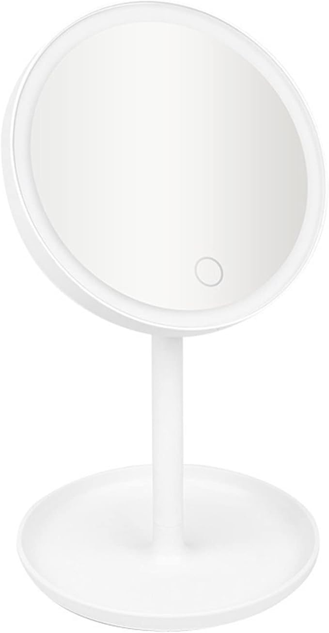 LED Makeup Mirror with Light Lamp with Storage Desktop Rotating Cosmetic Mirror Light Adjustable Dimming USB Vanity Mirror