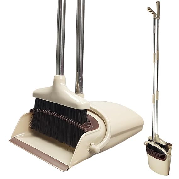 Broom and Dustpan Set Lightweight Upright Lobby Broom and Dust Pan Combo Long Handle for Outdoor Indoor Home Kitchen Room Office