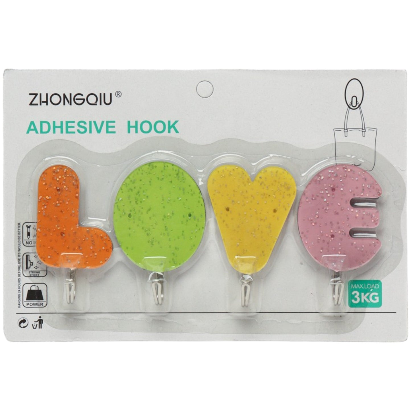 Hanger hooks wall self-adhesive Love, 4 pcs