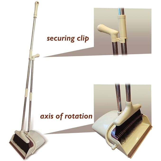 Broom and Dustpan Set Lightweight Upright Lobby Broom and Dust Pan Combo Long Handle for Outdoor Indoor Home Kitchen Room Office