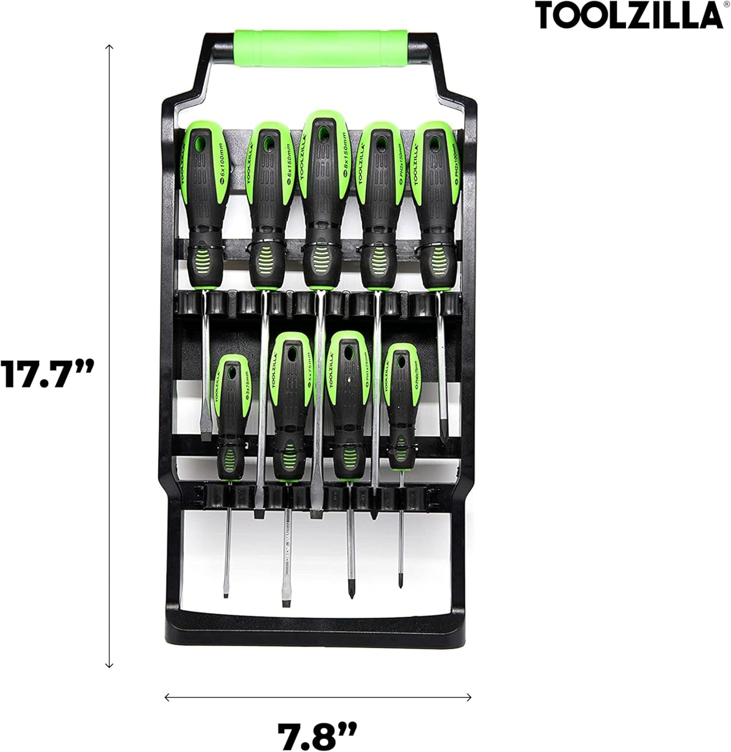 TOOLZILLA 9 pieces professional magnetic screwdriver set and carry case Compatible with flat head screwdriver, Pozidriv screwdriver