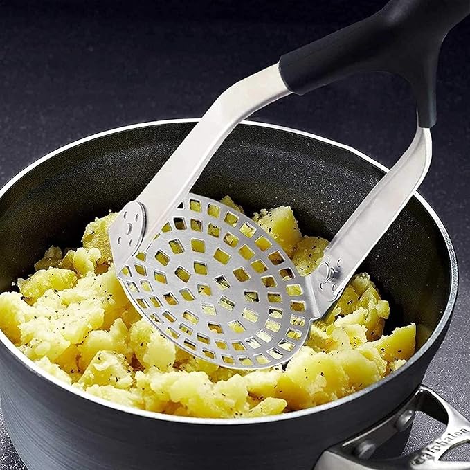 Masher Kitchen Tool - Potato Masher Stainless Steel, Heavy Duty, No Bending, Easy To Clean, Used for Cooked Carrots, Lemons, Oranges, Pumpkins, Yams