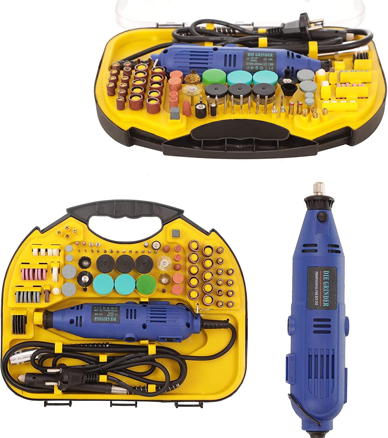 Rotary tool kit 160 Watt die grinder with 170 Pieces of Accessories mini drill machine for wood carving cutting & craft With Flexible Shaft Black