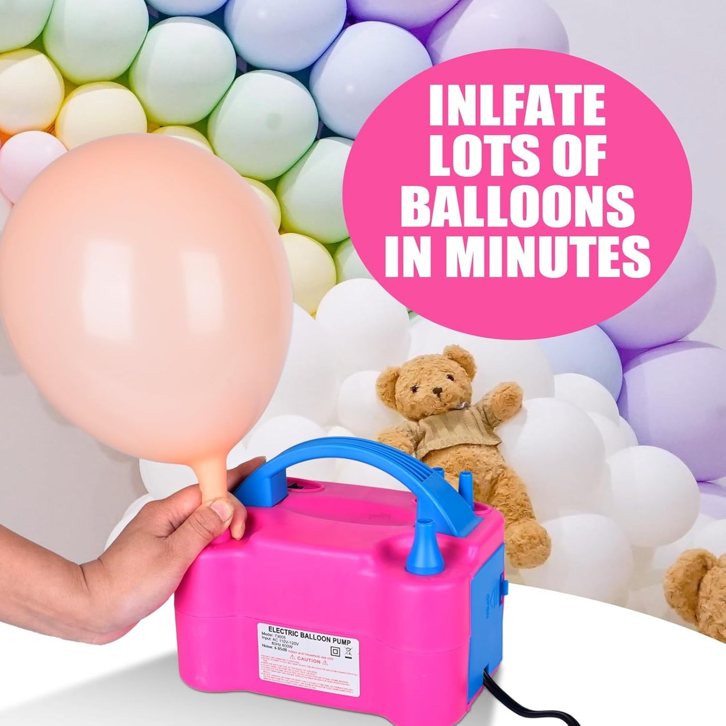 Balloon Pump Electric Balloon inflator for Party Decoration, Used to Quickly Fill Balloons, Portable 2 Modes Dual Nozzle Balloon Pump kit 600W