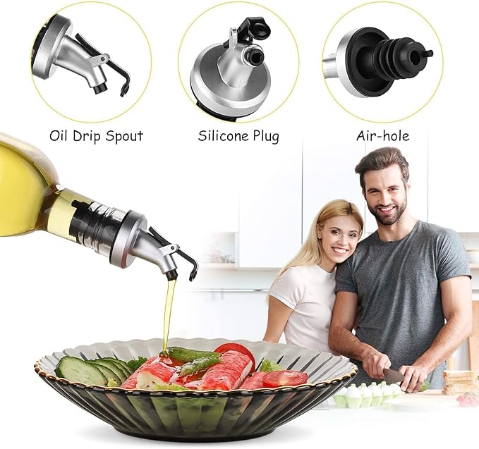 Oil Bottle,4 Pack Olive Oil Dispenser Glass Bottle Set, 17oz Cooking Oil and Vinegar Cruet Set for Kitchen,Non-Drip Oil Pour and Easy Pour Spout Set of 2