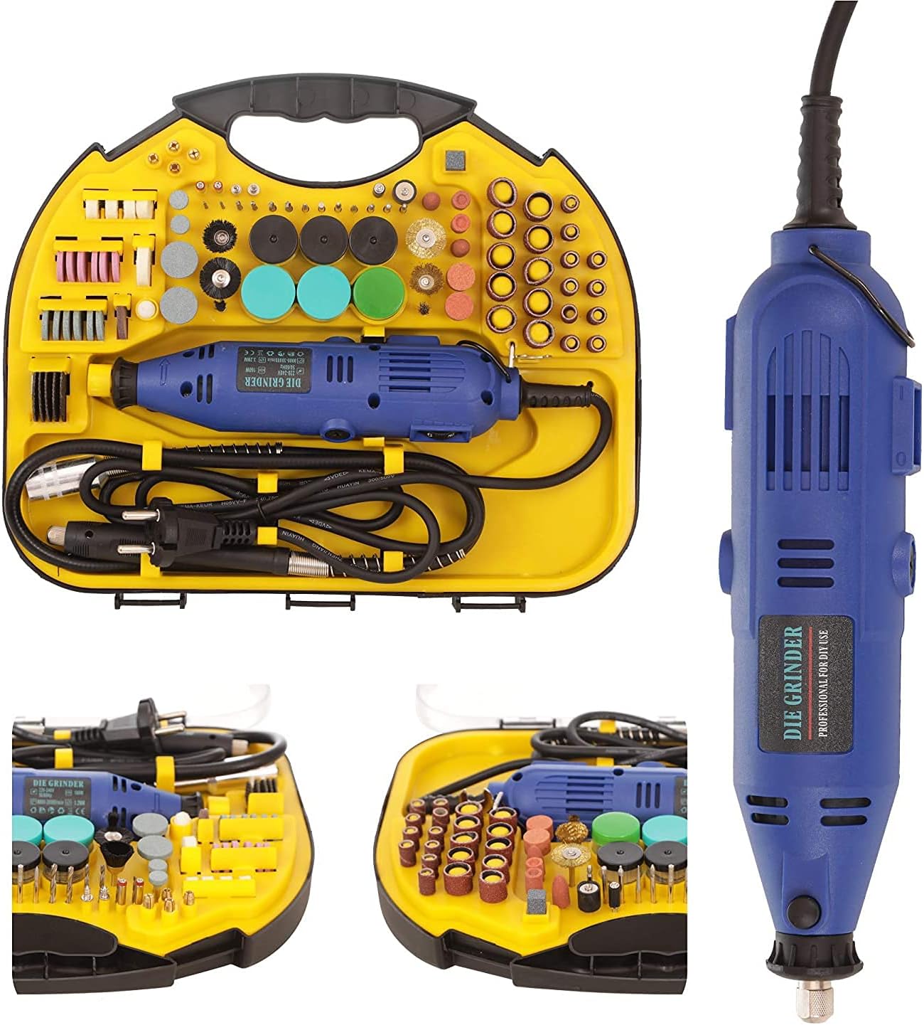 Rotary tool kit 160 Watt die grinder with 170 Pieces of Accessories mini drill machine for wood carving cutting & craft With Flexible Shaft Black