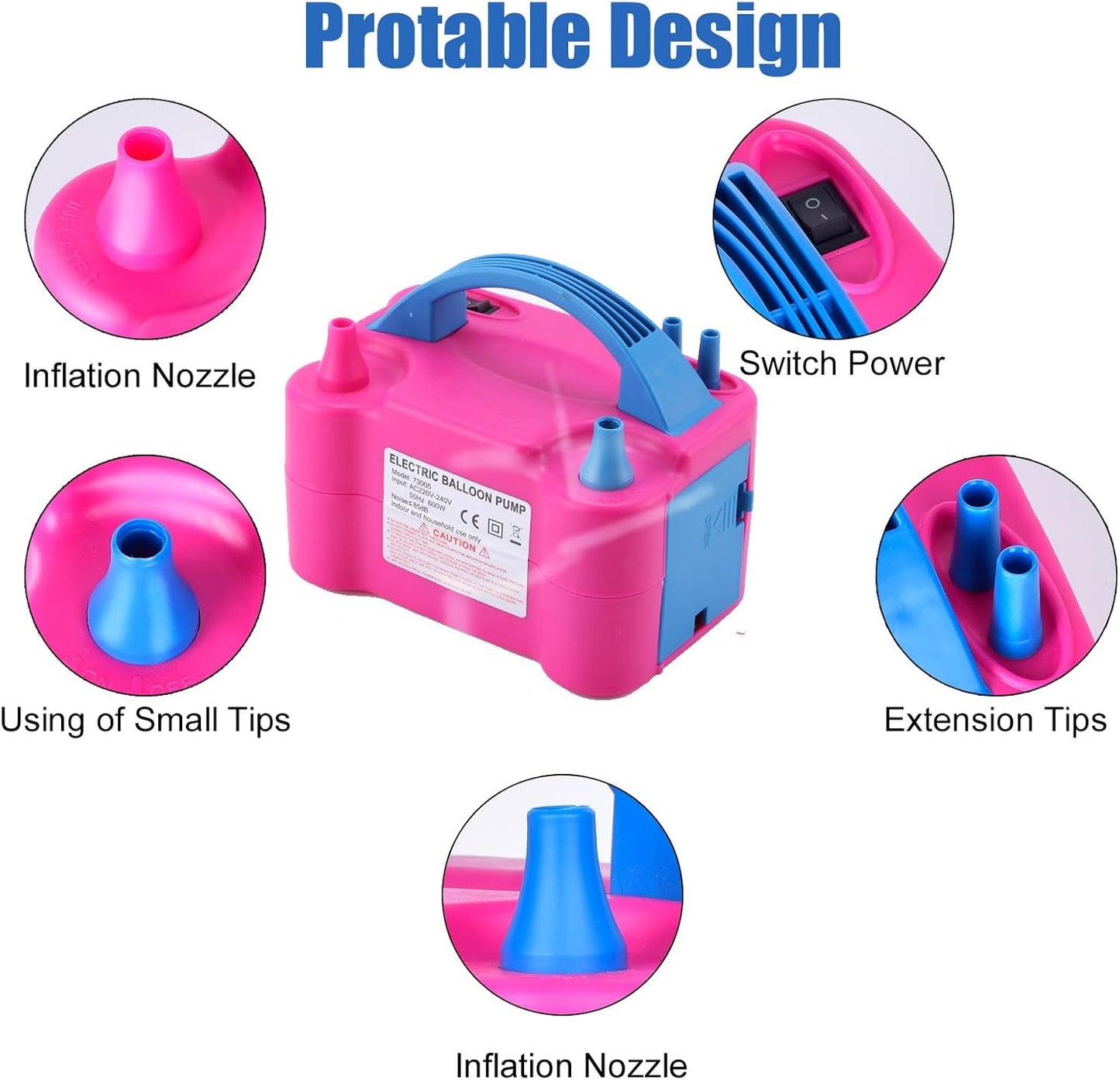 Balloon Pump Electric Balloon inflator for Party Decoration, Used to Quickly Fill Balloons, Portable 2 Modes Dual Nozzle Balloon Pump kit 600W