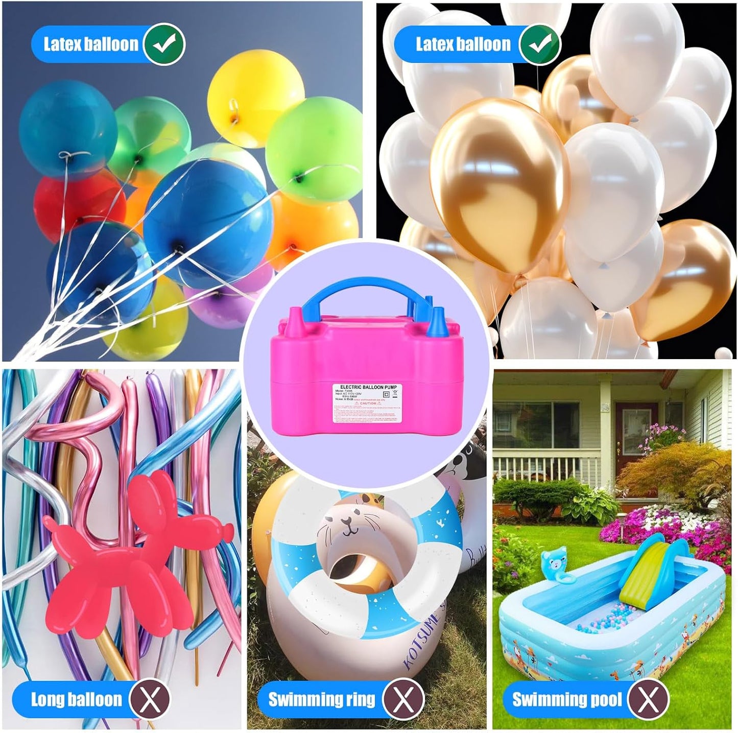 Balloon Pump Electric Balloon inflator for Party Decoration, Used to Quickly Fill Balloons, Portable 2 Modes Dual Nozzle Balloon Pump kit 600W