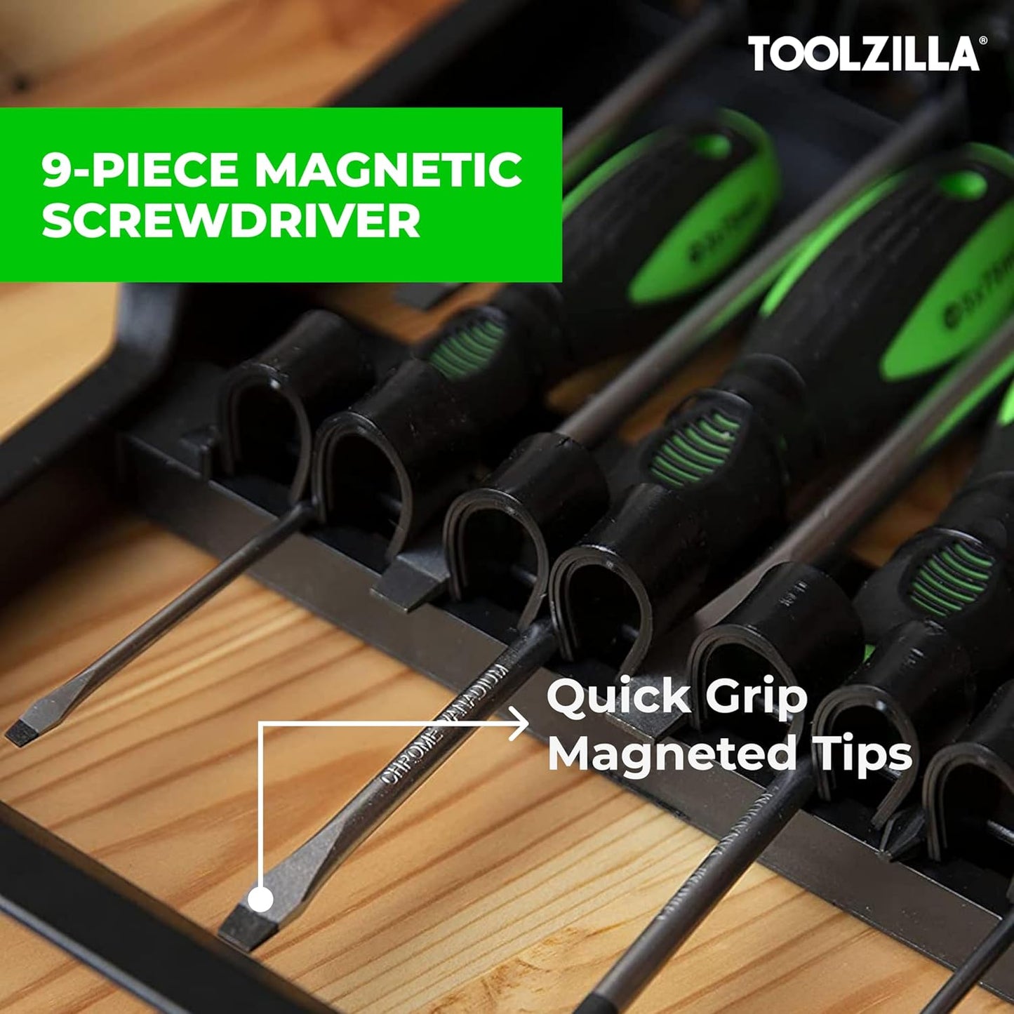 TOOLZILLA 9 pieces professional magnetic screwdriver set and carry case Compatible with flat head screwdriver, Pozidriv screwdriver