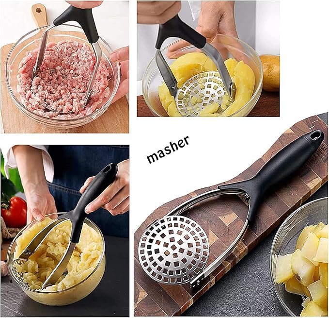 Masher Kitchen Tool - Potato Masher Stainless Steel, Heavy Duty, No Bending, Easy To Clean, Used for Cooked Carrots, Lemons, Oranges, Pumpkins, Yams