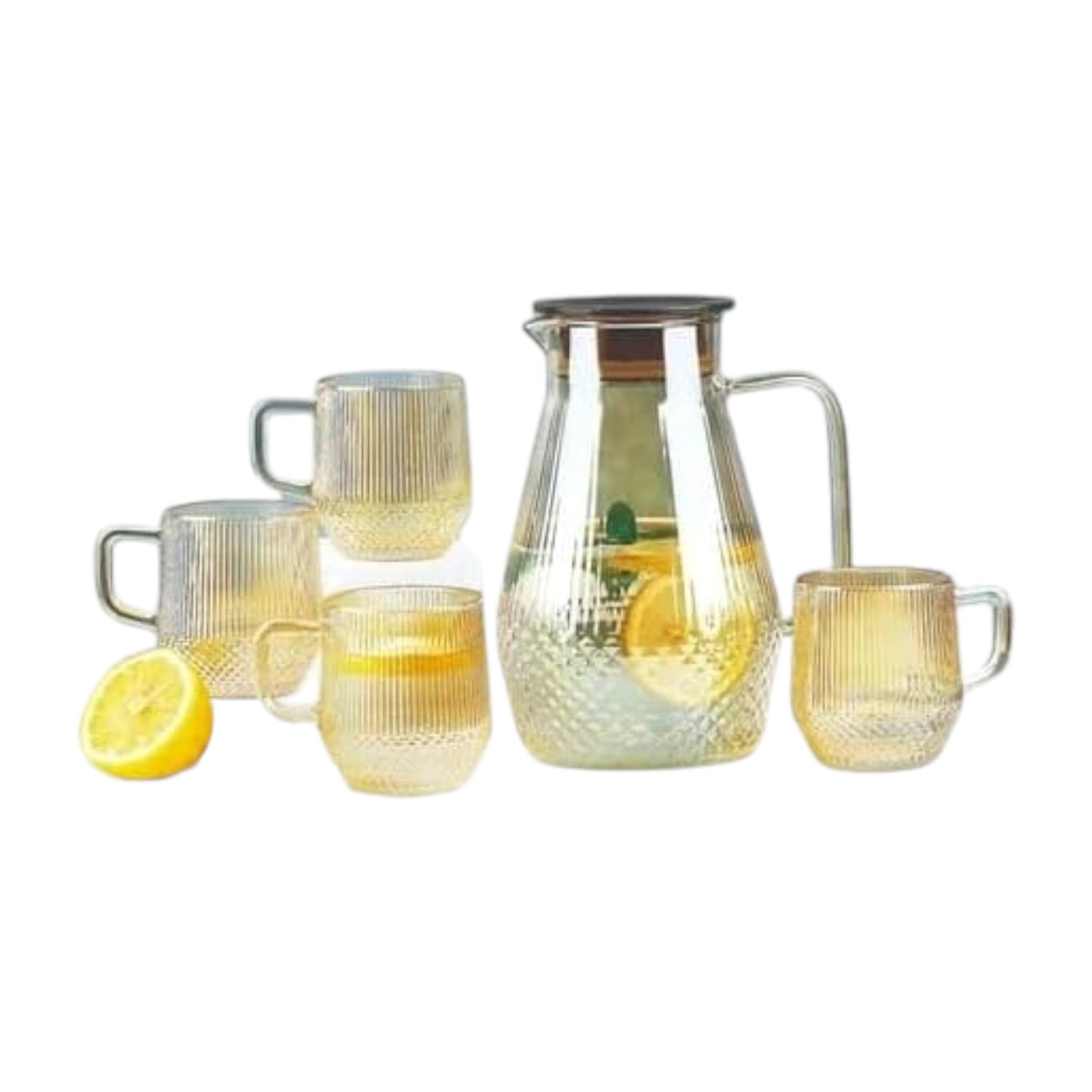 4 Stripes Mugs with Handle and Glass Carafe with Handle and Lid Drip Free Jug Infuser for Living Room,Drink mugs for Tea, milk, juice and hot & cold water