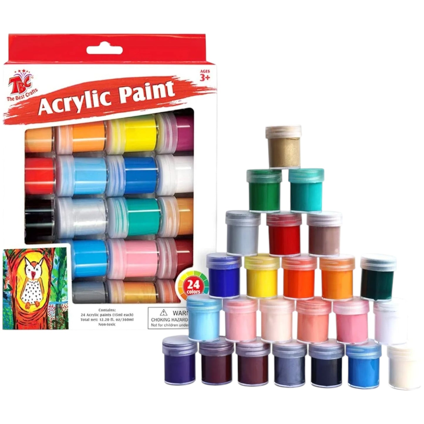 TBC The Best Crafts 24 Colors Acrylic Paint Jar Set Vibrant Colors Acrylic Paint Set Educational Grade Arts and Crafts Supplies School Essentials Ideal for Kids Adults Professionals