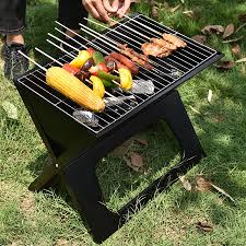 Foldable Barbecue Grill Set for Home + Skewer Set, Portable Briefcase Style, Free Standing Tandoori Griller for Outdoor Picnic Camping and Travel (Black)