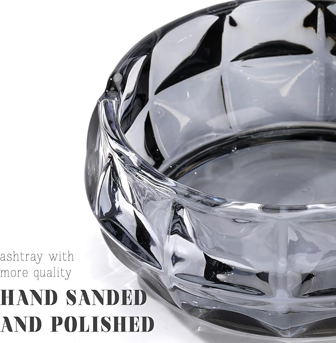 Crystal Glass Ashtray, Luxury Crystal Gray 5.9 Inch Round Tabletop Decoration