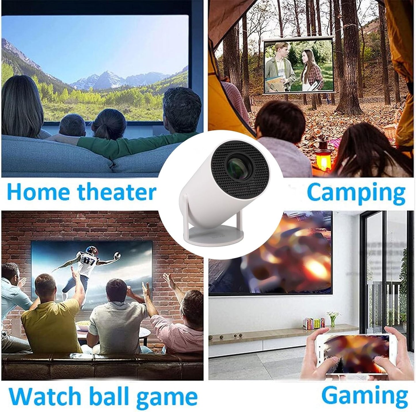 Projector, HD 1080P Video Projector, Portable Outdoor Projector, Home Cinema Film Projector, Automatic 270 Degree Correction, Compatible with Android, TV Stick, USB