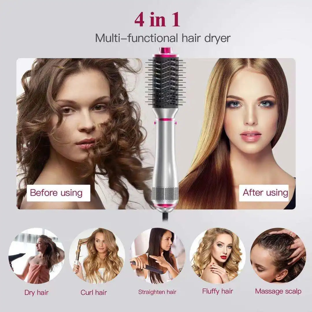 4-In-1 Hot Air Brush With Negative Ion, Detachable Blow Dryer, Hair Styling Tools Set With Hair Dryer, Hair Curler & Hair Straightener